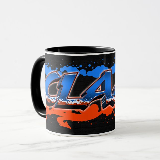 Claas Vorname Name Graffiti blue orange Tasse (Vorderseite Links)