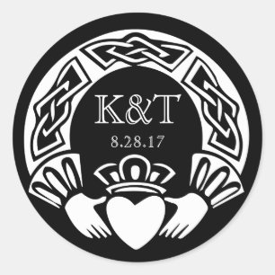 Claddagh Initials - Schwarz & Weiß Runder Aufkleber