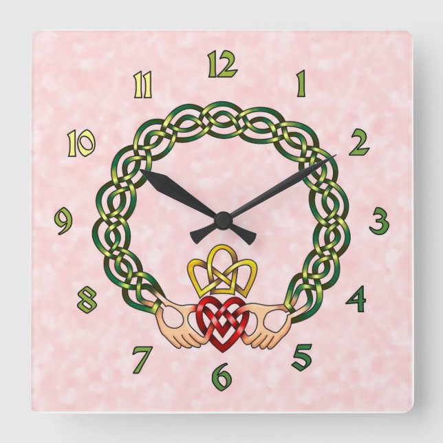 Claddagh Quadratische Wanduhr (Vorderseite)