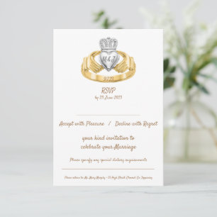 Claddagh-Ring Hochzeit RSVP mit Initialen und Datu Karte