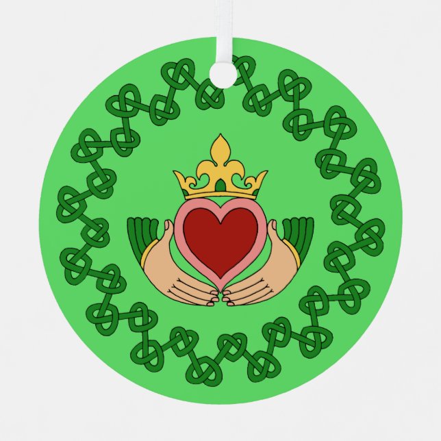 Claddagh und grüne Knüpfarbeit Ornament Aus Metall (Vorderseite)