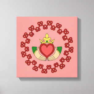 Claddagh und rotes Knotenwerk auf Rosa Leinwanddruck