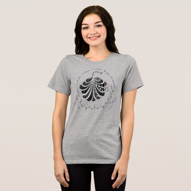 CLAIRE-Peptid, Pfau mit individuellem Text, hell Tri-Blend Shirt (Vorderseite voll)