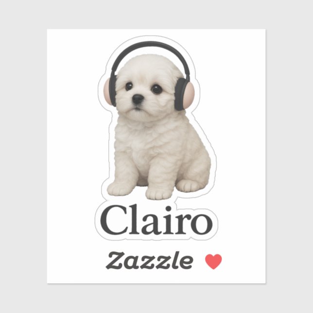 Clairo Welpe mit Kopfhörern Aufkleber (Blatt)