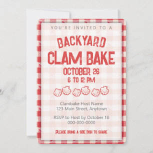 Clambake Casual Seafood Kochfest Essen Gingham Einladung