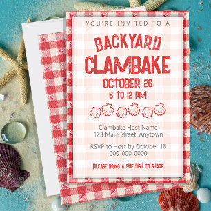 Clambake Lässig Seafood Cookout Abendessen Gingham Einladung