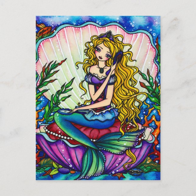 Clamshell Mermaid Fantasy Fairy Art Postcard Postkarte (Vorderseite)