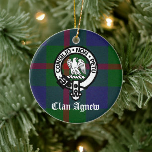 Clan Agnew Wappen Abzeichen und Tartan Keramik Ornament