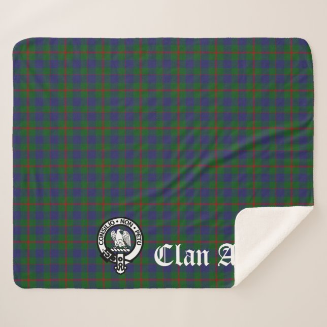 Clan Agnew Wappen Abzeichen und Tartan Sherpadecke (Vorderseite (Horizontal))