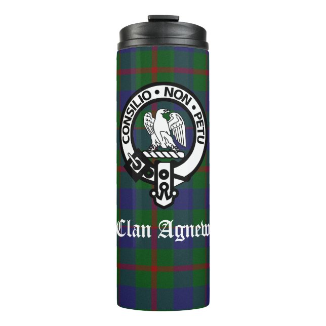 Clan Agnew Wappen Abzeichen und Tartan Thermosbecher (Vorderseite)