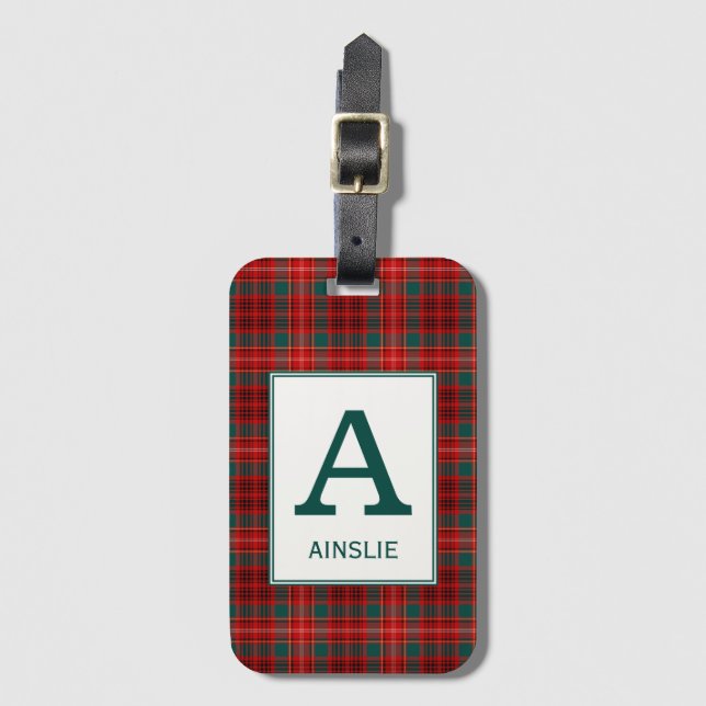 Clan Ainslie Tartan Mit Monogramm Gepäckanhänger (Vorderseite Vertikal)