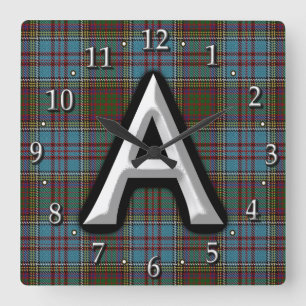 Clan Anderson Letter A Monogram Tartan Quadratische Wanduhr