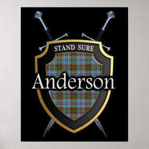 Clan Anderson Tartan Scottish Shield & Schwerter Poster