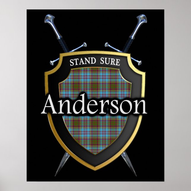 Clan Anderson Tartan Scottish Shield & Schwerter Poster (Vorne)