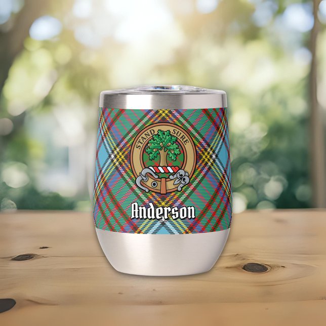 Clan Anderson Wappen über Tartan (Von Creator hochgeladen)