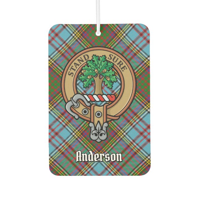 Clan Anderson Wappen über Tartan Autolufterfrischer (Vorderseite)