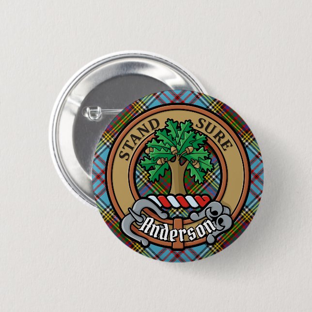 Clan Anderson Wappen über Tartan Button (Vorne & Hinten)