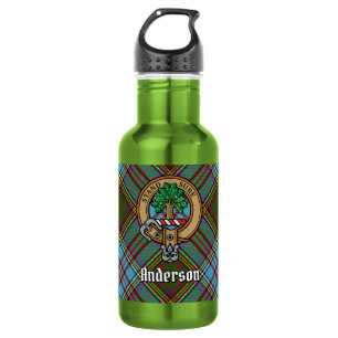 Clan Anderson-Wappen über Tartan Edelstahlflasche