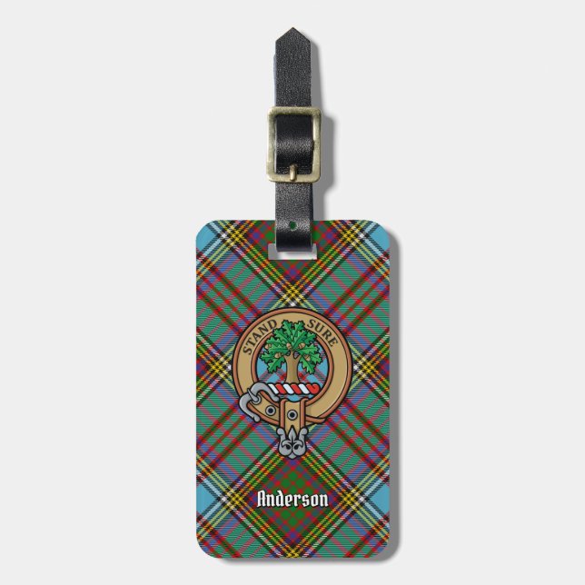 Clan Anderson Wappen über Tartan Gepäckanhänger (Vorderseite vertikal)