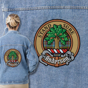 Clan Anderson Wappen über Tartan Jeansjacke
