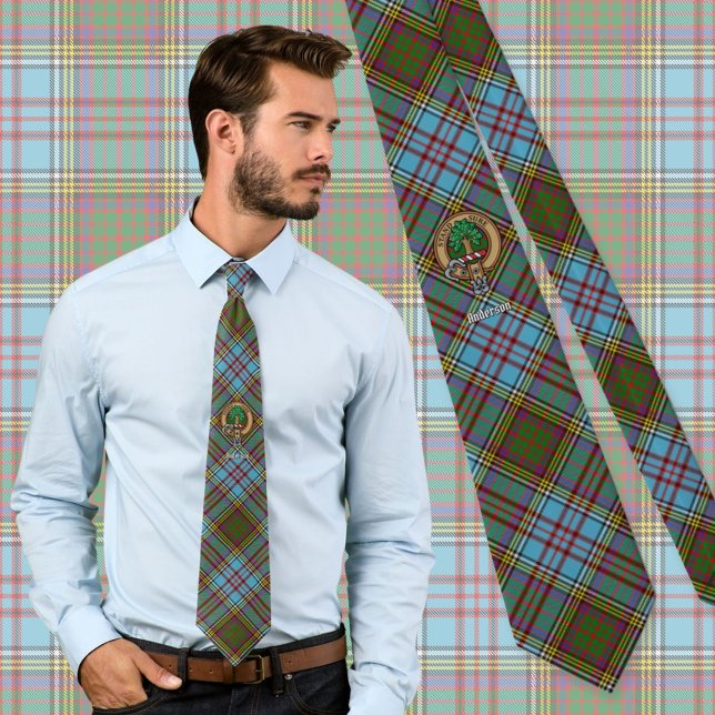 Clan Anderson Wappen über Tartan Krawatte (Von Creator hochgeladen)