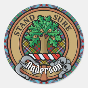 Clan Anderson Wappen über Tartan Runder Aufkleber