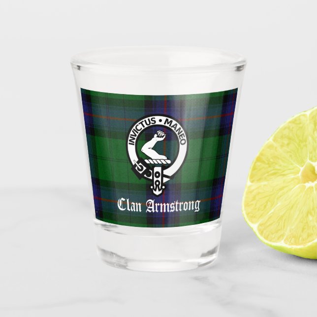 Clan Armstrong Tartan & Wappen Abzeichen Schnapsglas (Vorderseite)