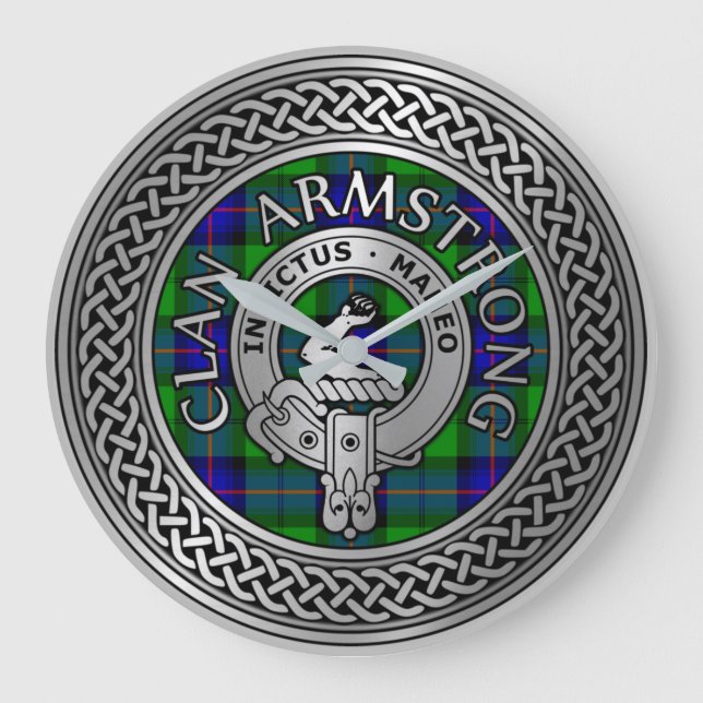 Clan Armstrong Wappen & Tartan Knot Große Wanduhr (Vorderseite)