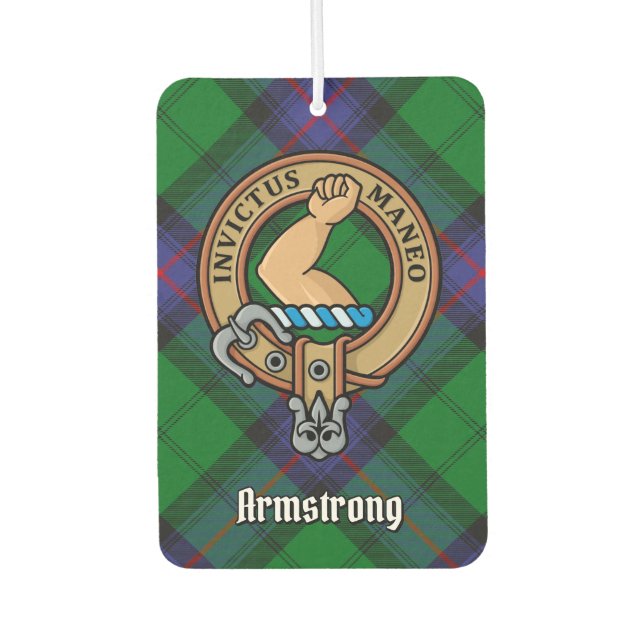 Clan Armstrong Wappen über Tartan Air Freshener Autolufterfrischer (Vorderseite)