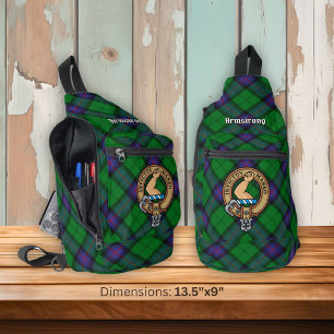 Clan Armstrong Wappen über Tartan Crossbody Bag