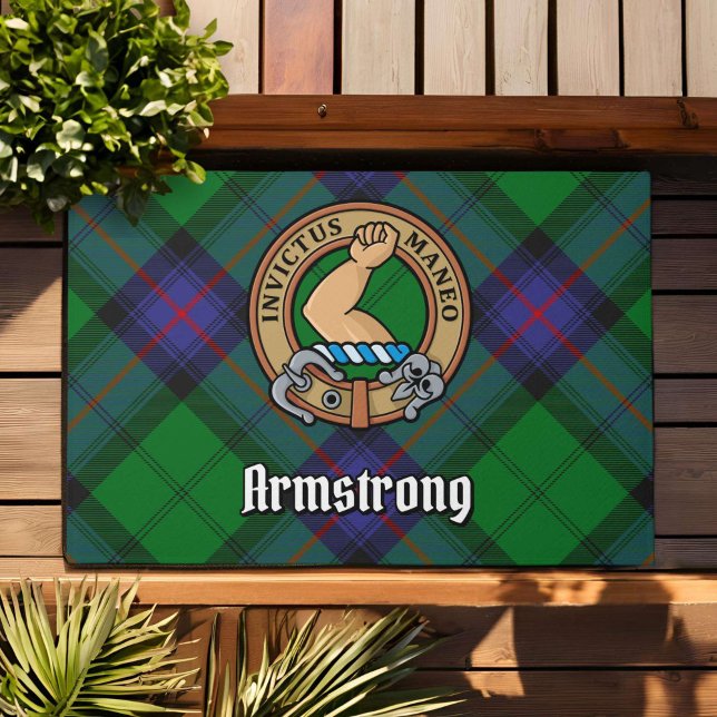 Clan Armstrong Wappen über Tartan Fußmatte (Von Creator hochgeladen)