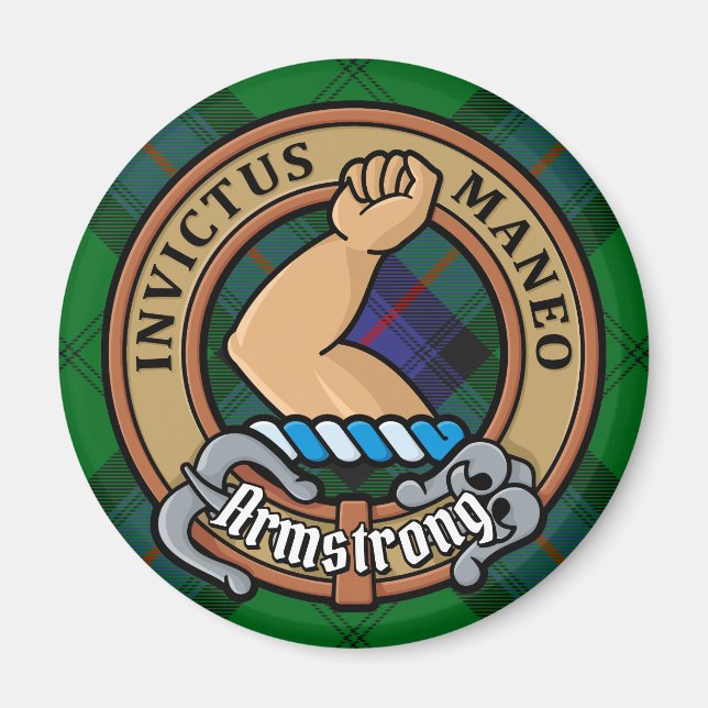 Clan Armstrong Wappen über Tartan Magnet (Vorne)