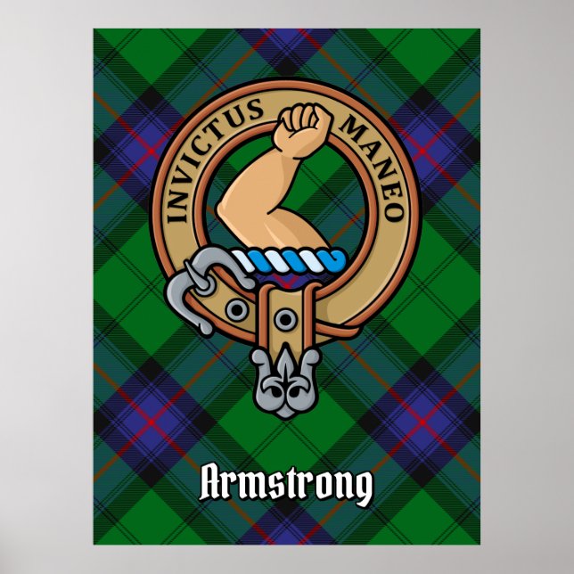 Clan Armstrong Wappen über Tartan Poster (Vorne)