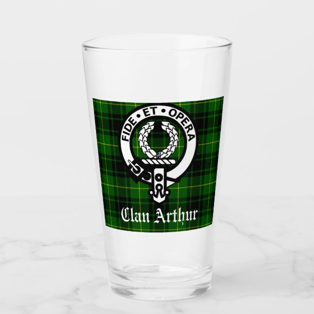 Clan Arthur Wappen Abzeichen & Tartan Glas (Vorderseite)