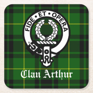 Clan Arthur Wappen Abzeichen & Tartan Rechteckiger Pappuntersetzer