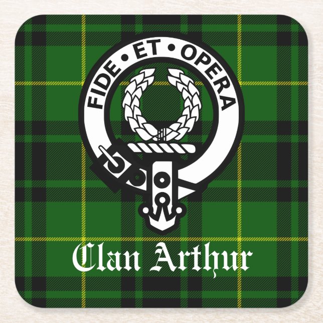 Clan Arthur Wappen Abzeichen & Tartan Rechteckiger Pappuntersetzer (Vorderseite)