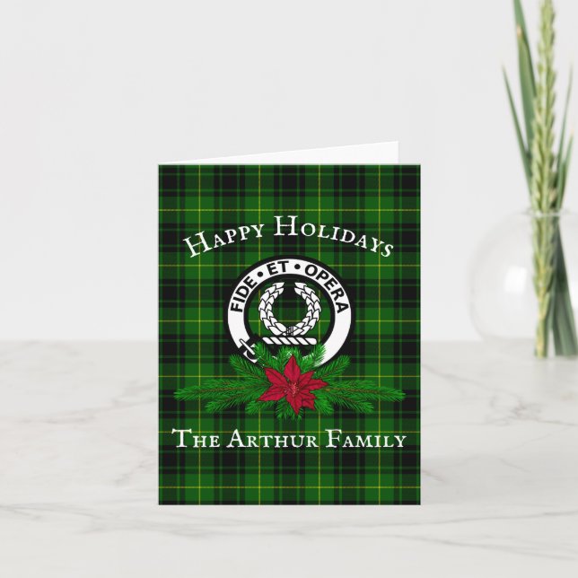 Clan Arthur Wappen Abzeichen & Tartan Weihnachtska Karte (Vorderseite)