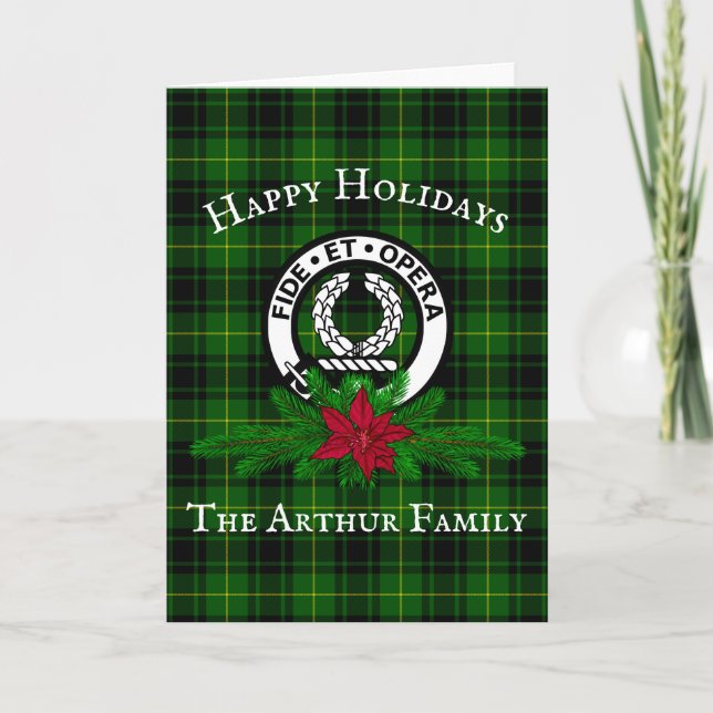 Clan Arthur Wappen Abzeichen & Tartan Weihnachtska Karte (Vorderseite)