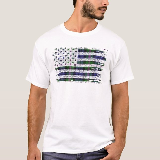 Clan Baird American Flag Scottish Tartan T-Shirt (Vorderseite)