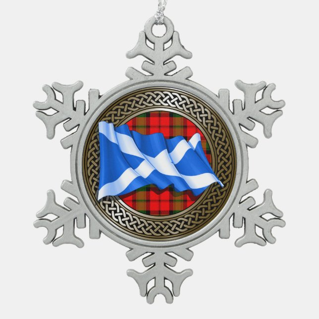 Clan Baird Tartan Knot & Flag Schneeflocken Zinn-Ornament (Vorderseite)