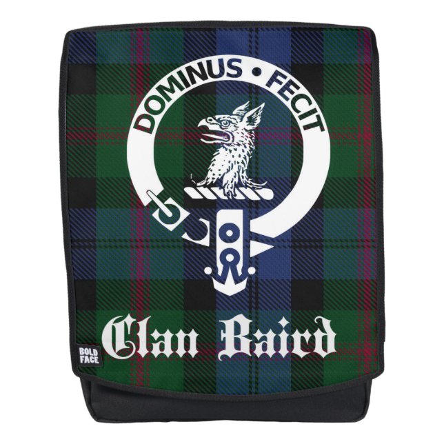 Clan Baird Wappen Abzeichen & Tartan Rucksack (Vorderseite)