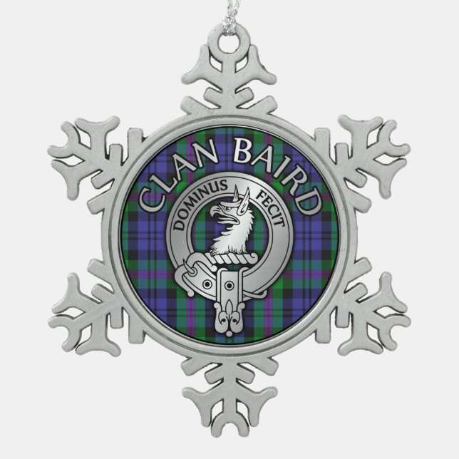 Clan Baird Wappen & Tartan Schneeflocken Zinn-Ornament (Vorderseite)