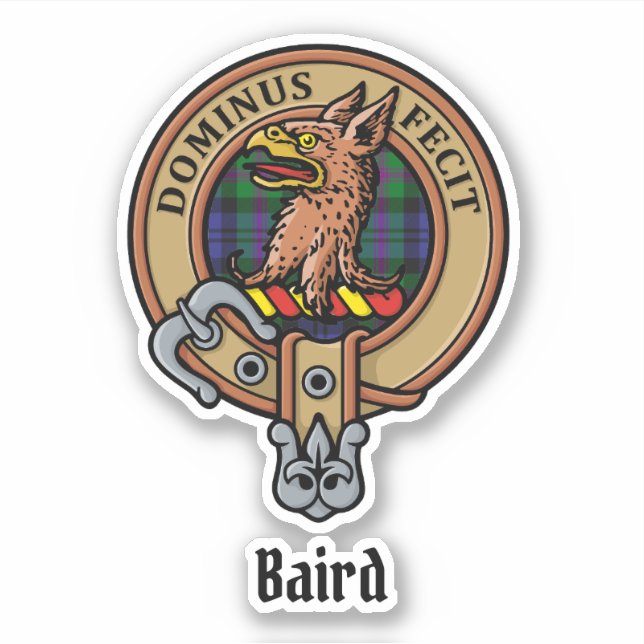Clan Baird Wappen über Tartan Aufkleber (Vorderseite)