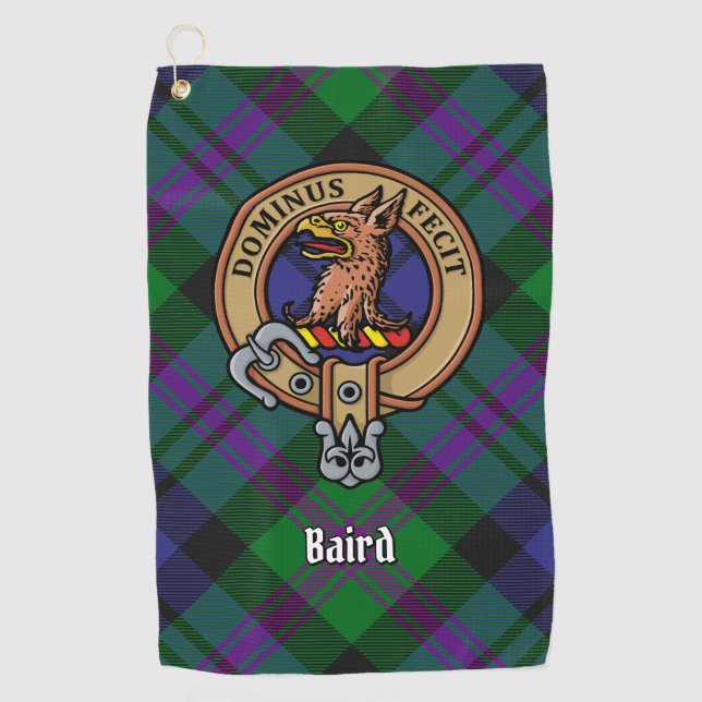 Clan Baird Wappen über Tartan Golfhandtuch (Vorderseite)
