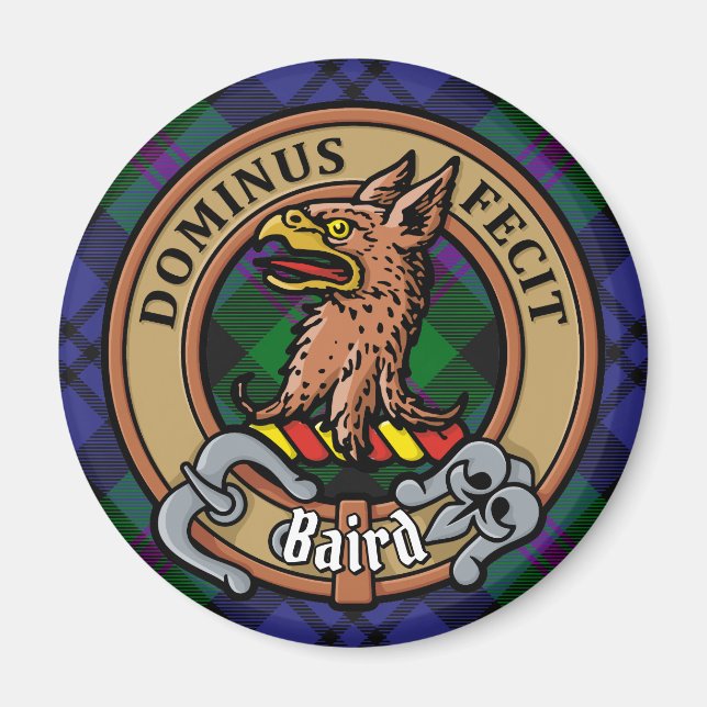 Clan Baird Wappen über Tartan Magnet (Vorne)