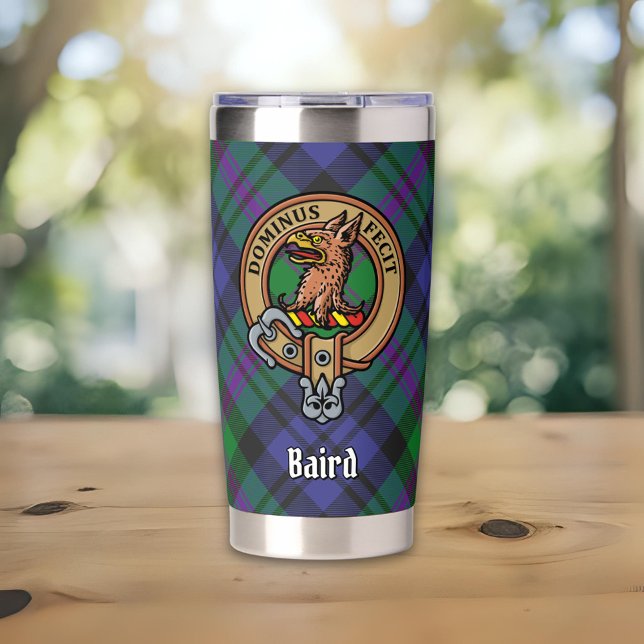 Clan Baird Wappen über Tartan Thermobecher (Von Creator hochgeladen)