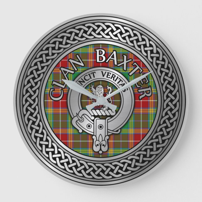 Clan Baxter Wappen & Tartan Knot Große Wanduhr (Vorderseite)