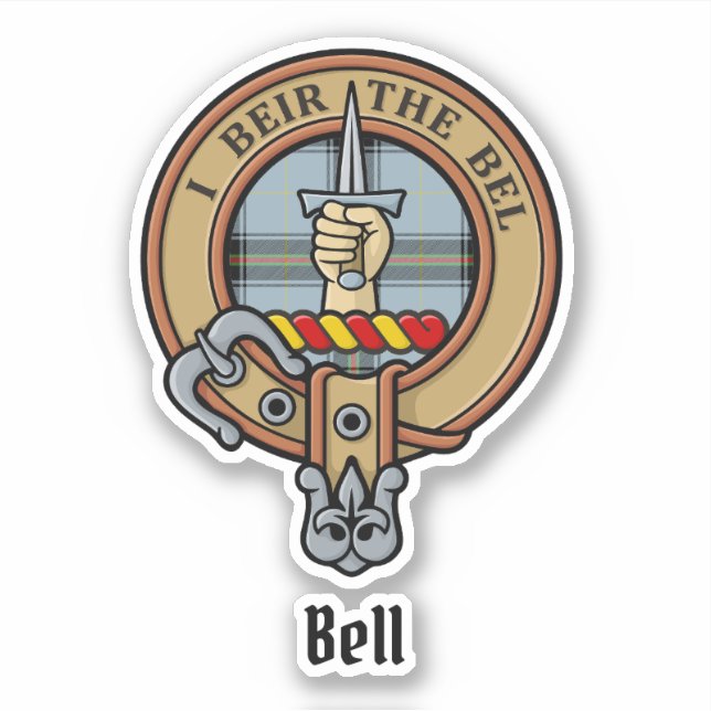 Clan Bell Wappen über Tartan Aufkleber (Vorderseite)