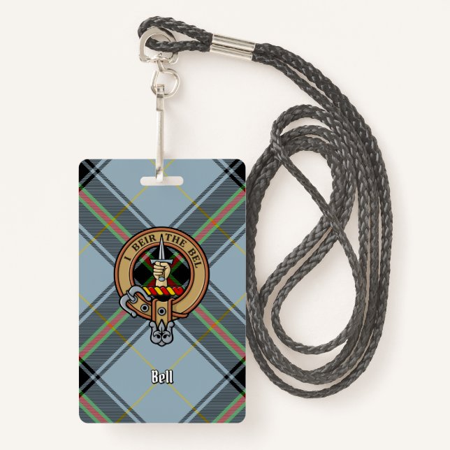 Clan Bell Wappen über Tartan Ausweis (Vorderseite mit Schlüsselband)