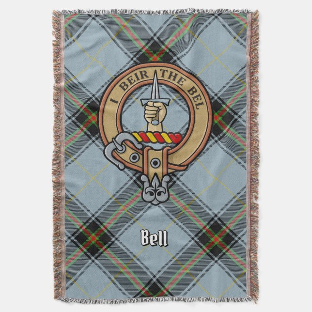 Clan Bell Wappen über Tartan Decke (Vorderseite Vertikal)